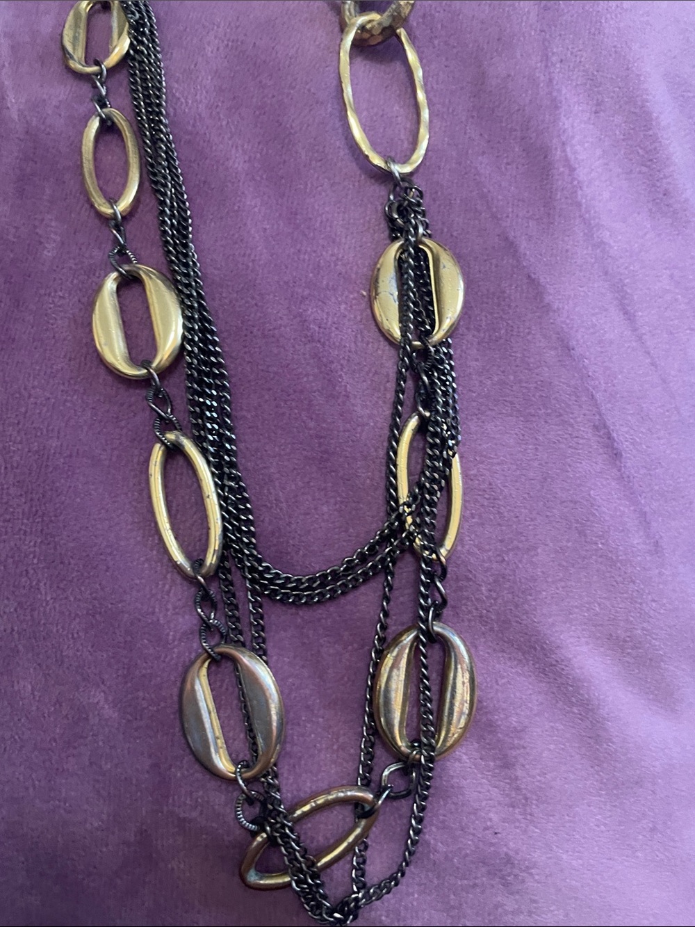 Layered Two-Tone Oval Link Necklace - Gold and Black